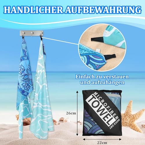 Giyim Strandhandtuch Groß - 180 x 100 cm Strandtuch Mikrofaser mit Tasche, Saugfähig und Schnell Trocknende Strandtuch, Weiches & Leichtes Beach Towel für Strand, Schwimmen (Grüne Pflanze)