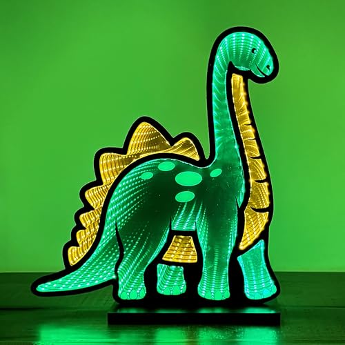 Elumina Decor - Dinosaur Infinity Mirror Night Light - LED Dinosaur Nightlight for Kids - USB-Powered with Dimmer Switch - 3D LED Infinity Light - Bedroom Decor for Boys, Girls & Teens - 12