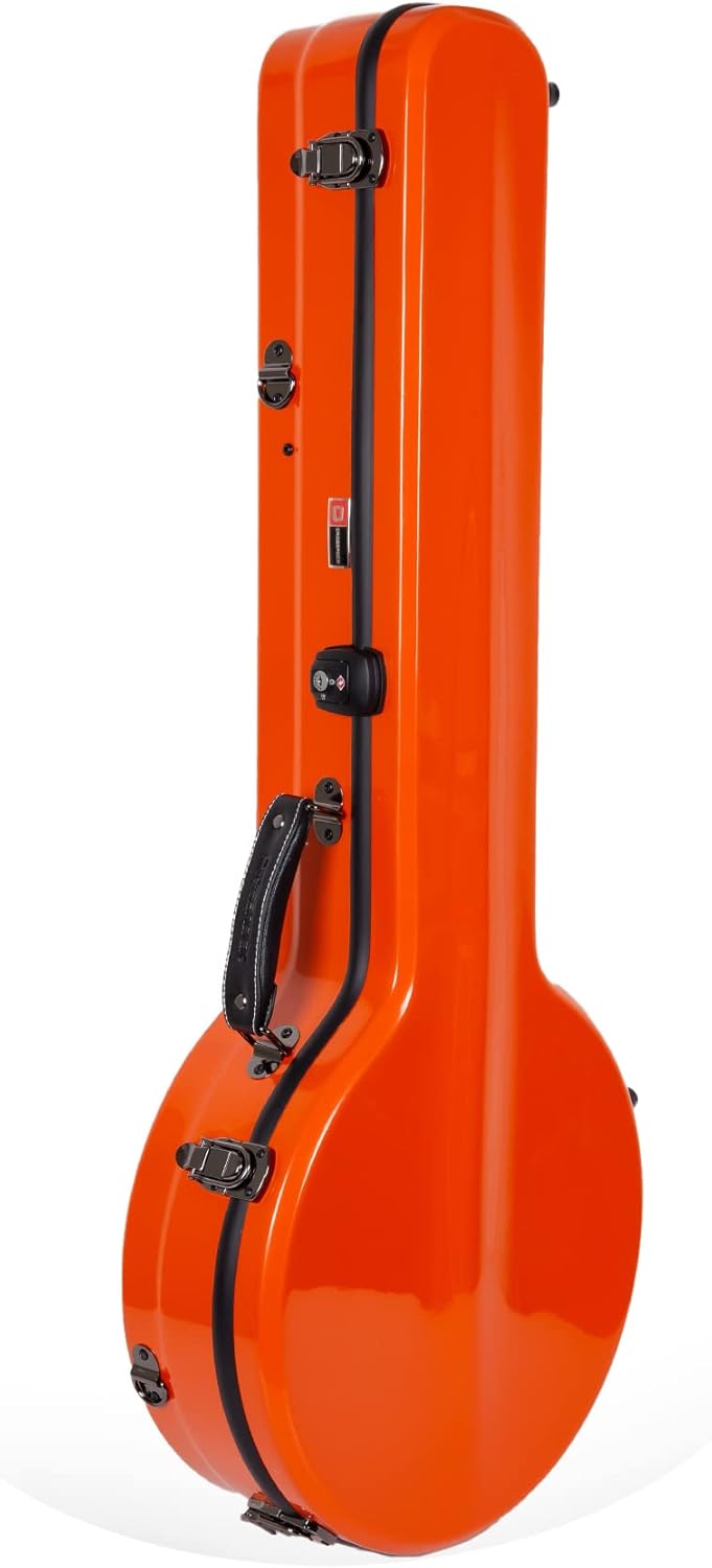 Crossrock Fiberglass Banjo Case-Fits Mastertone & Most 5-String Styles, with Interior Compartment, Backpack Straps, Hygrometer, TSA Lock-Orange (CRF2023MBJOR)