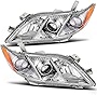 2007-2009 Toyota Camry Headlights Headlamp Assembly Replacement - Chrome Housing & Amber Reflector - Passenger and Driver Side - NO Bulbs Included, Silver