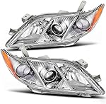 2007-2009 Toyota Camry Headlights Headlamp Assembly Replacement - Chrome Housing & Amber Reflector - Passenger and Driver Side - NO Bulbs Included, Silver