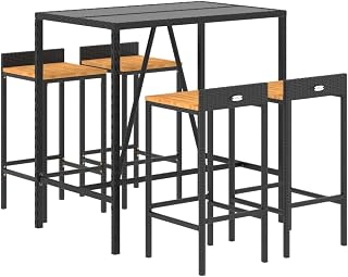 vidaXL Mesa Bar y taburetes jardín 5 pzas Madera Acacia ratán PE Negro