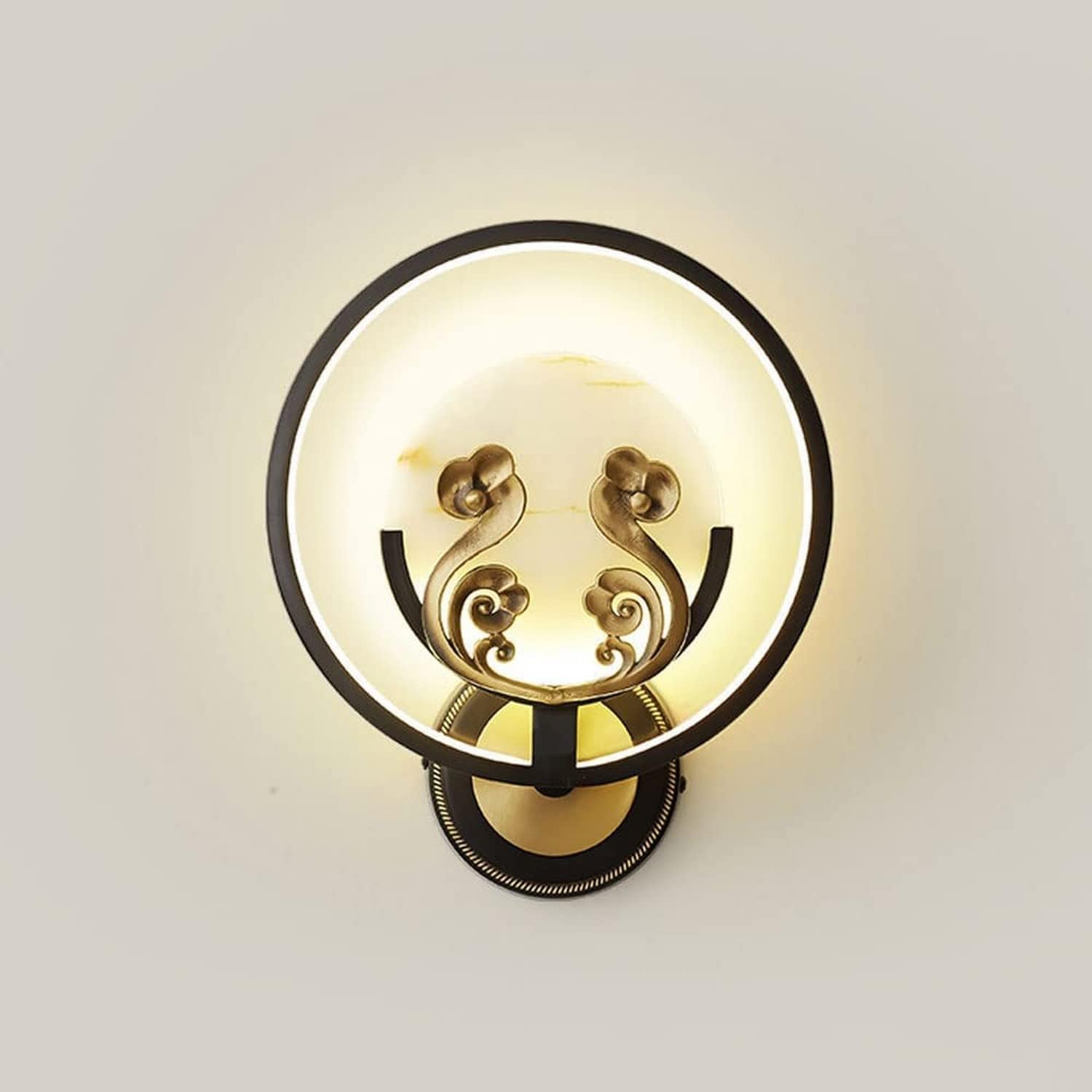 JYBNBBE Wall Light Classical Indoor LED Lighting Brushed Brass Circular Lamps Bathroom Hallway Sconce Living Room Marble Lights 4000K,Chandelier