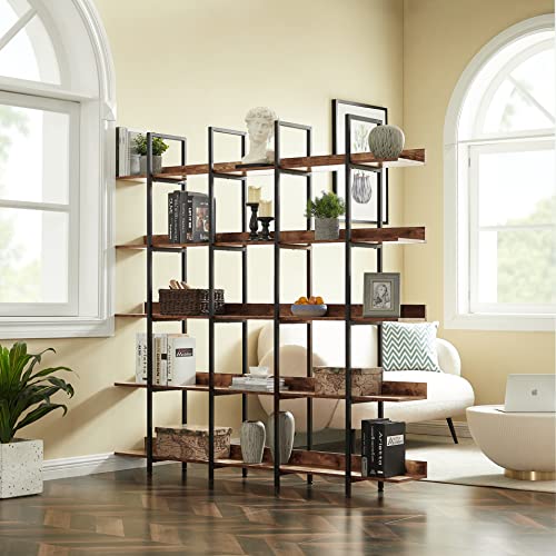 Lifeand 5-Tier Bookshelf Home Office Open Bookcase,Vintage Industrial Style Shelf With Metal Frame, Mdf Board,Brown #TOP1