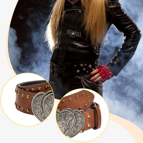 Waist Belt Buckle Belt 3.8cm Wide PU Leather Vintage Fashion Jewelry Gifts for Women for Party Jeans Pants Disco Dancing, Brown3