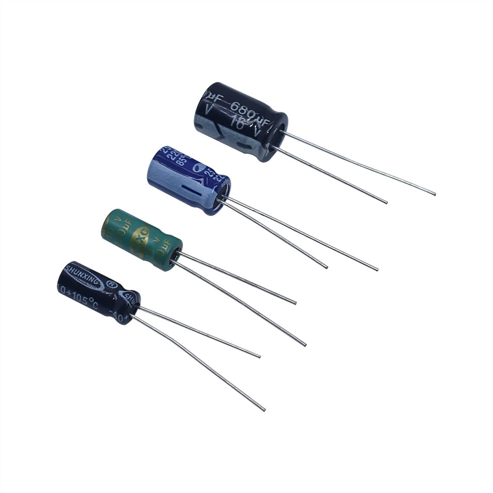 Accesorios electrónicos Condensadores 500 unids/lote 0,1 UF-1000UF 24 valores condensadores electrolíticos de aluminio 16-50V condensador electrolítico mixto kit surtido y caja de almacenamiento Dispo