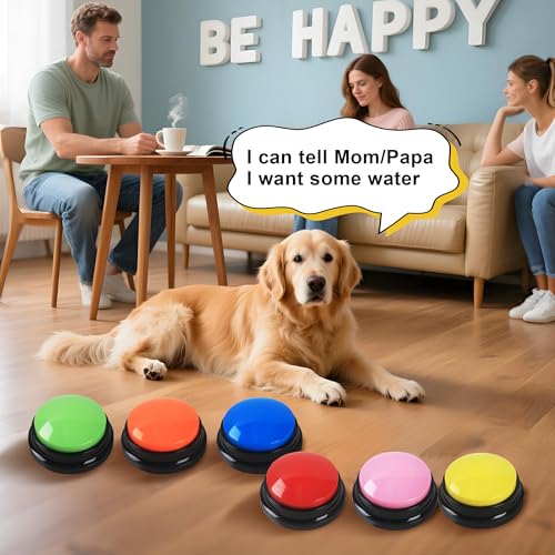 DUBUOZA 6 Stück Buzzer mit Aufnahmefunktion,Haustier Talking Training Antwort Buzzer 30 Sekunden Aufnahme,Hund Intelligenzspielzeug Geeignet für die Ausbildung von Haustieren (6)
