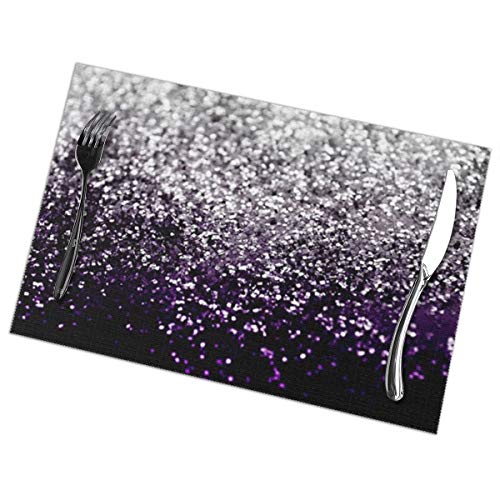 Efo99ec Purple Black Silver Placemats Set of 6 Heat-Resistant Non Slip Washable Table Place Mats for Kitchen Dining Table 12 X 18 Inch