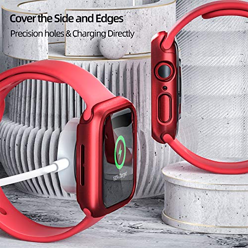 Image of pzoz Compatible for Apple Watch Series SE2 /6 /5 /4 /SE 44mm Case with Screen Protector Accessories Slim Guard Thin Bumper Full Coverage Matte Hard Cover Defense Edge for iWatch Women Men GPS (Red)