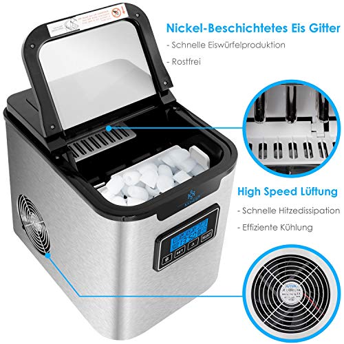 KESSER® Eiswürfelbereiter | Eiswürfelmaschine Edelstahl | 150W Ice Maker | 12 kg 24 h | 3 Würfelgrößen | Zubereitung in 7 min | 2,2 Liter Wassertank | Timer | LCD-Display | Inkl. Zubehör, Silber – Bild 5