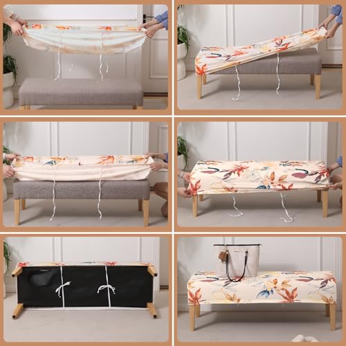 Image of HOKIPO Premium Printed Velvet Elastic Dining Bench Cover, Amber Serene Flora (AR-5798-D3)