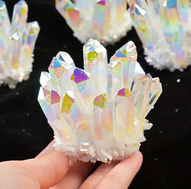 Cristal de cuarles multicolor revestido geoda de cuarzo titanio para colección geológica