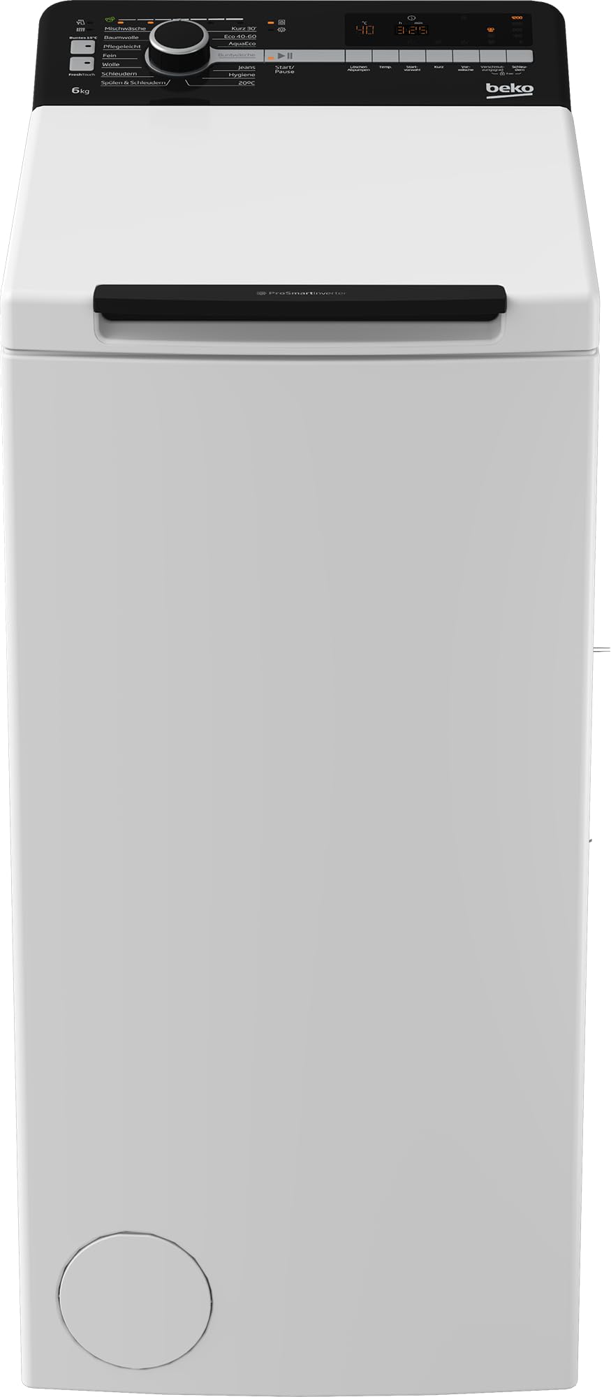 Beko BTL1WFP10622DE Waschmaschine, 6 kg, 1200 U/min, Toplader, allergikergeeignet, Express, ProSmart Inverter Motor, 14 Programme, Weiß