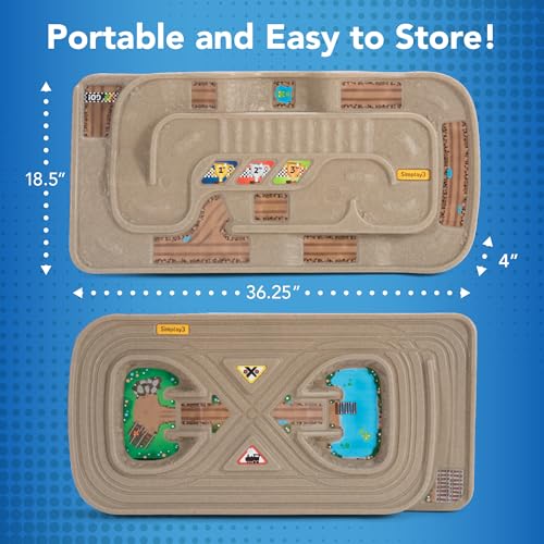 Image of Simplay3 Portable Carry and Go Kids Race Track Toy Car Train Table, 2-Sided No Assembly for Children 3 4 5 6 7 Years Old Boys Girls, Made in USA