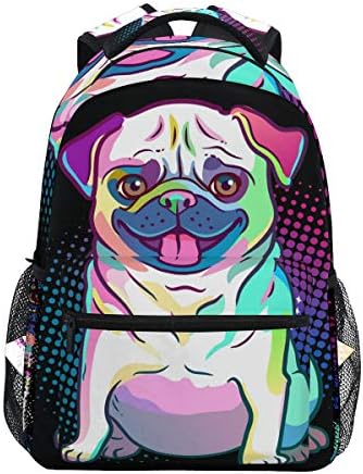 School Backpack Pug Dog Pop Art Style Teens Girls Boys Schoolbag Travel Bag