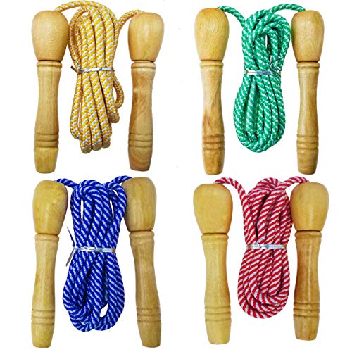 M-jump 4 pack Fitness Jump Ropes, Classic Wooden Handles, Outdoor Fun Activity, Great Party Favor, Exercise Activity for Kids