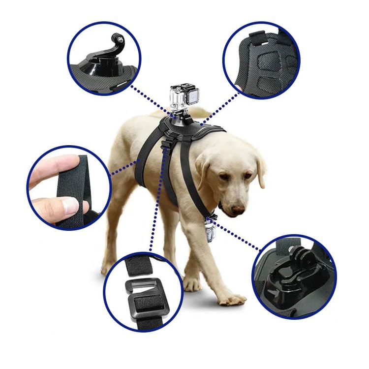 Image of REFLEX CAMERA Dog Harness Mount Compatible with Go Pro, D J I, | Pet Vest Belt Camera Chest & Back Strap for Action Video | Adjustable, Weather-Resistant, Padded for Comfort (7-54kg / 15-120lbs)