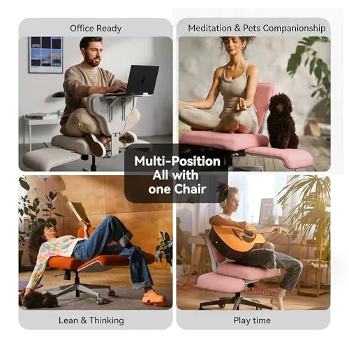 Image of DROGO Freedom-X Multi-Position Cross Legged Office Chair for Work from Home with Laptop Tray, Flexible Armrests, Adjustable Backrest & Cup Holders | Gaming Chair with Breathable Cushion Seat (Pink)