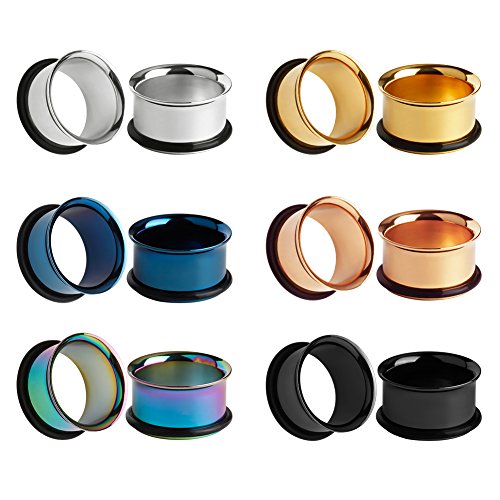 KUBOOZ 12pcs Set Colorful Stainless Steel O-Ring Ear Plugs Tunnels Gauges Stretcher Piercings