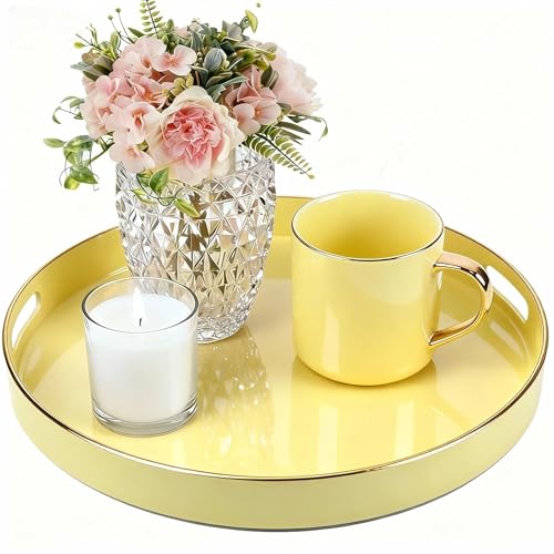 Zosenley Decorative Tray, Round Plastic Tray with Handles, Modern Vanity Tray and...