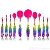 BeautyCoco Oval Toothbrush Makeup Brush Set Foundation Brushes Contour Powder Blush Conceler Brush Makeup Cosmetic Tool Set Rose Gold with Gift Box (RAINBOW)