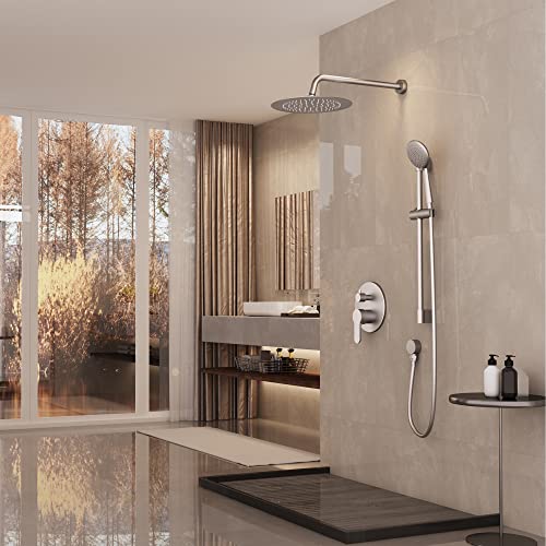 Gabrylly Slide Bar Shower System, Shower Faucet Set Complete With High Pressure 8" Rain Shower Head And 3-Setting Handheld Shower Set, Shower Valve Include, Brushed Nickel #TOP7