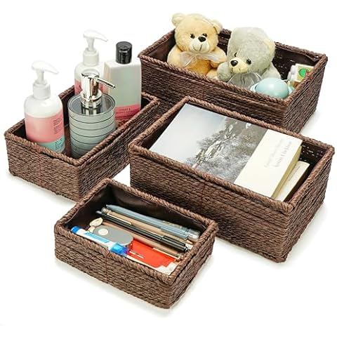 BELLE VOUS 4 Pack Wicker Storage Baskets Cover
