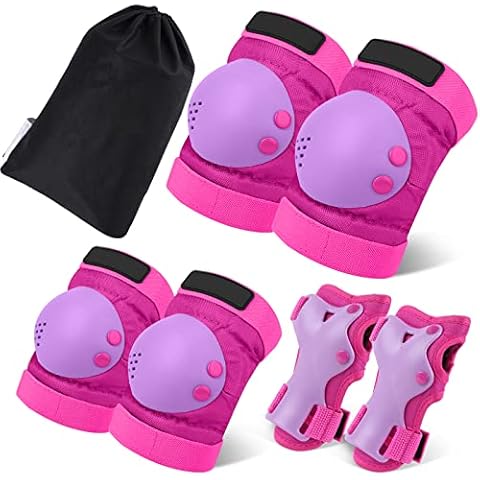 KUYOU kids knee and elbow pads, 6 in 1 Protective Gear Set for Roller Skates Cycling Bike Skateboard Inline Skatings Scooter Riding Sports Boys Girls (Purple) Cover