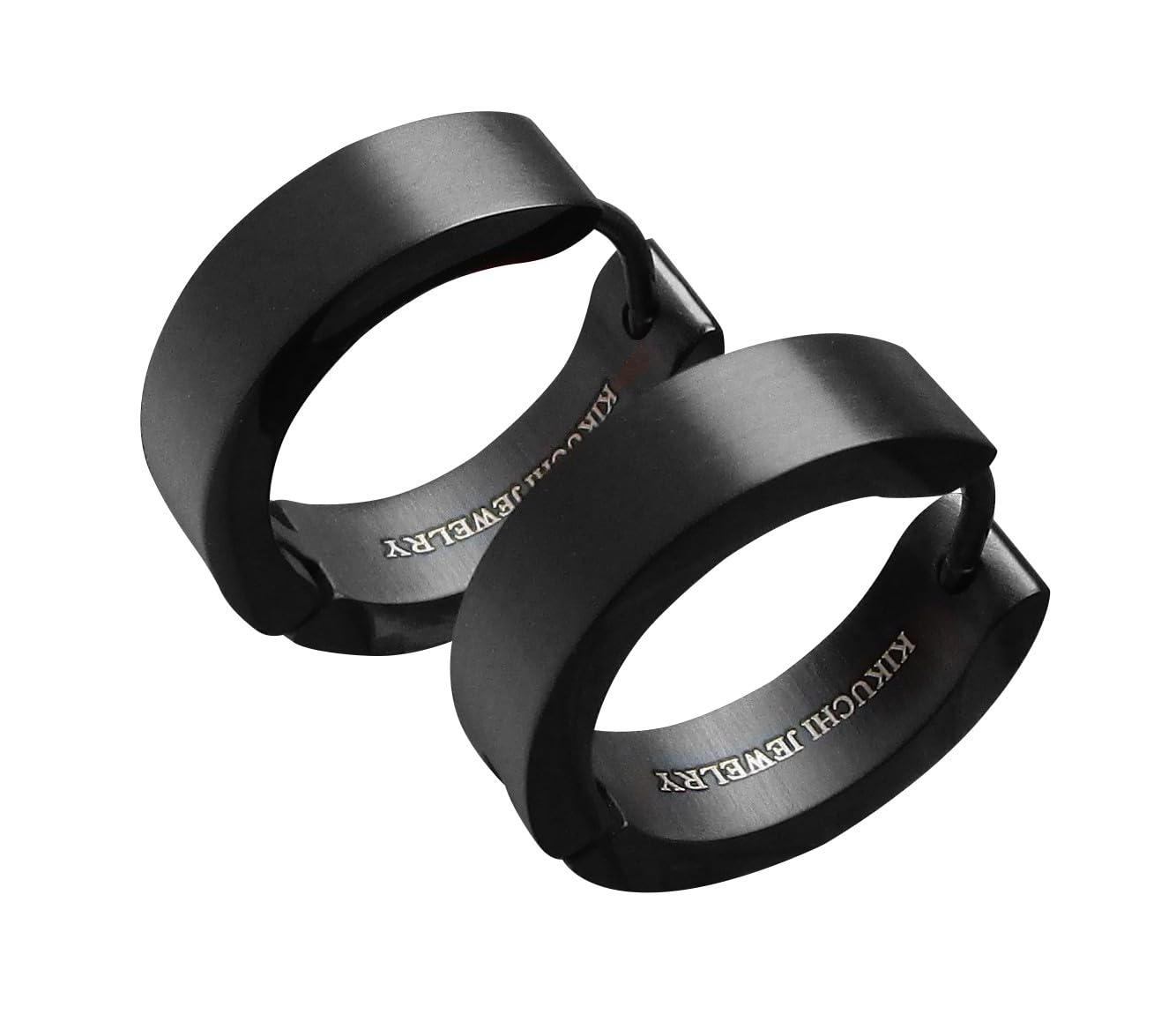 Kikuchi Ohrringe Titan Stäbchen + Edelstahl Hoop Klapp Creolen Matt Schwarz Gebürstet Kantig Ø 12-18 mm 8 Größen für Damen Herren (5 mm/Ø 13 mm)