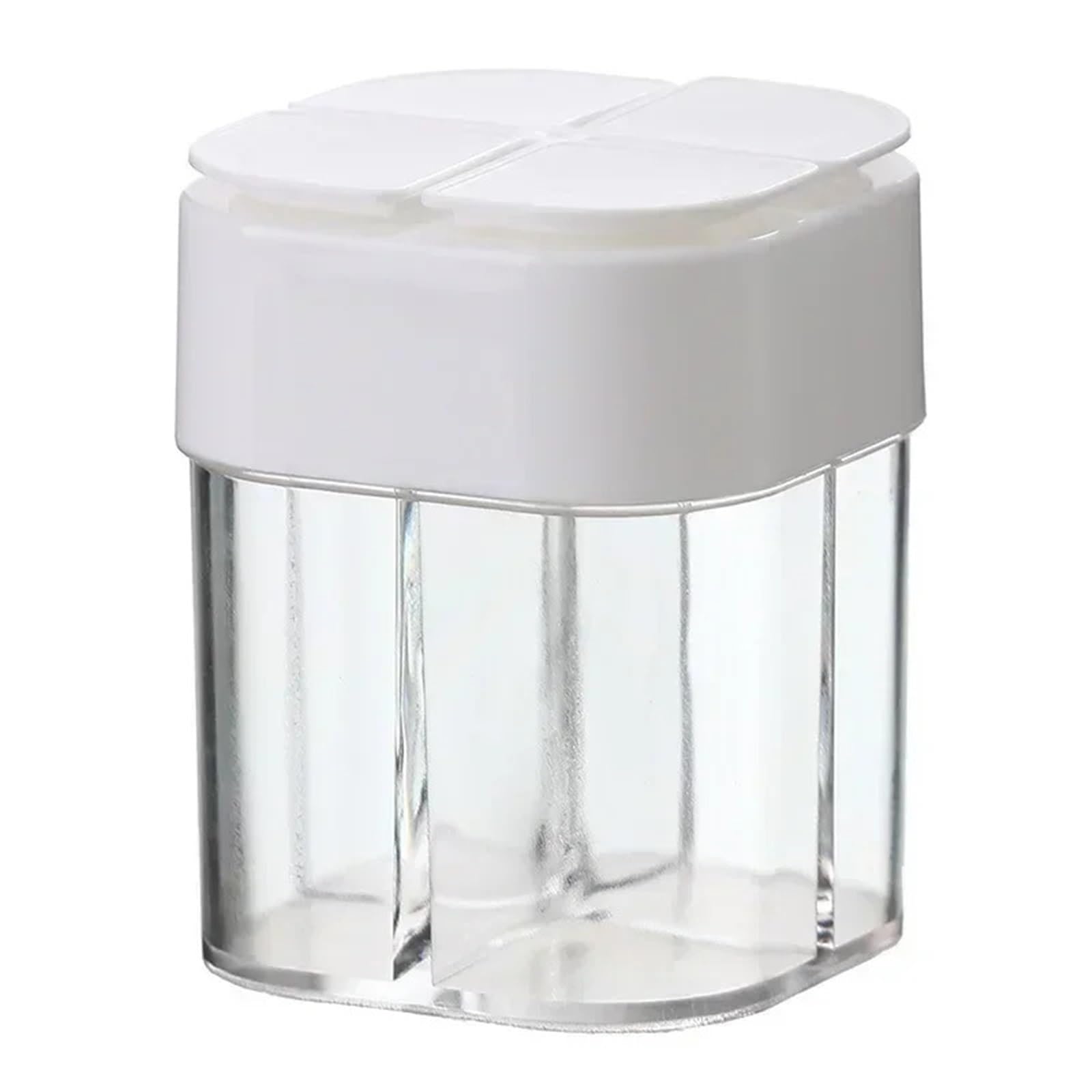 CNYUON 4 in 1 Seasoning Jar Outdoor Camping Salt and Pepper Shaker Transparent Spice Dispenser Compartment with Lids for Cooking(White)