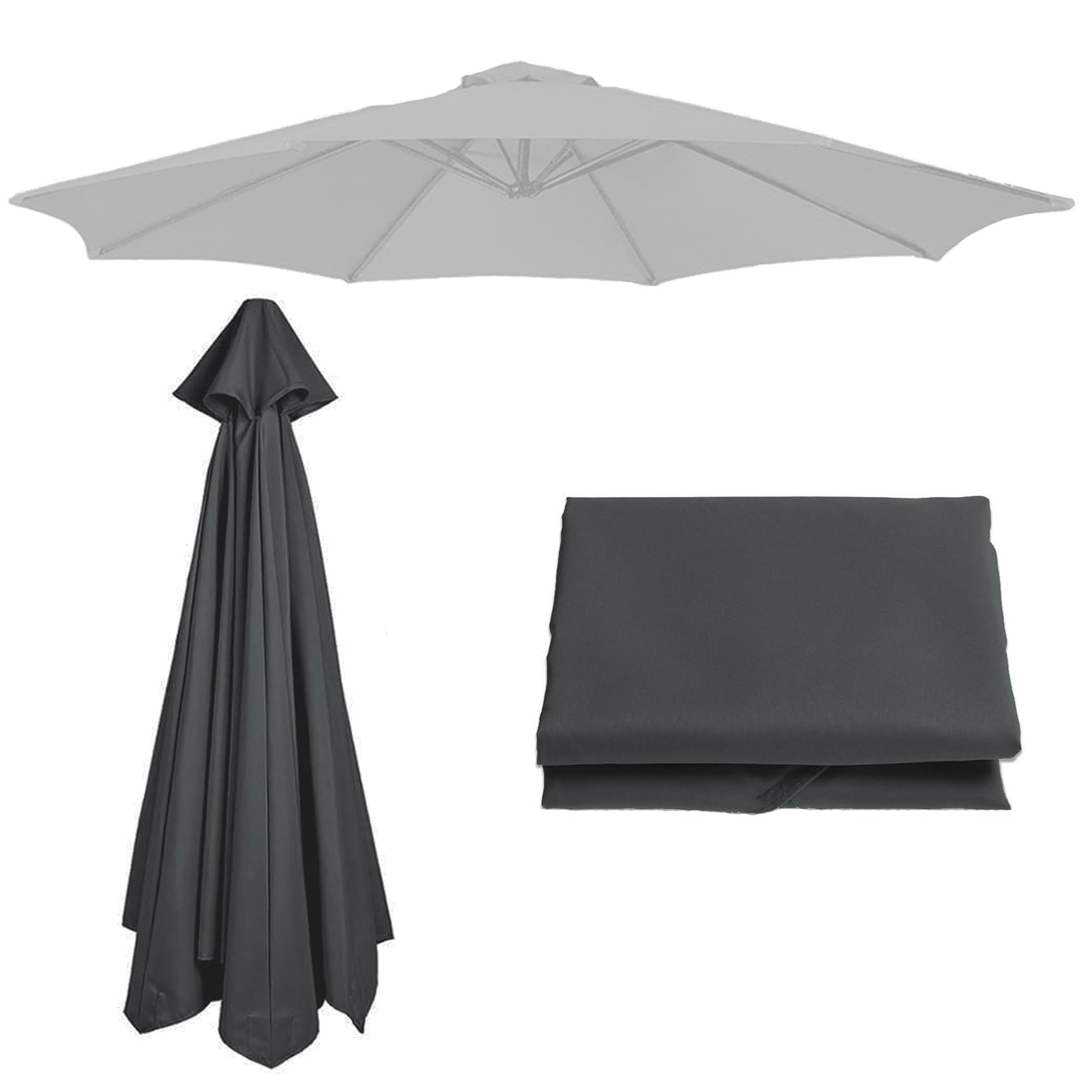 Patio Umbrella Replacement Canopy || 200cm-6 Arms 2.7m-6 Arms 2.7m-8 Arms 300cm-6 Arms 300cm-8 Arms || Parasol Replacement Cloth Canopy Cover For Backyard Pool Umbrella Cantilever Parasol(Color:Gray,S