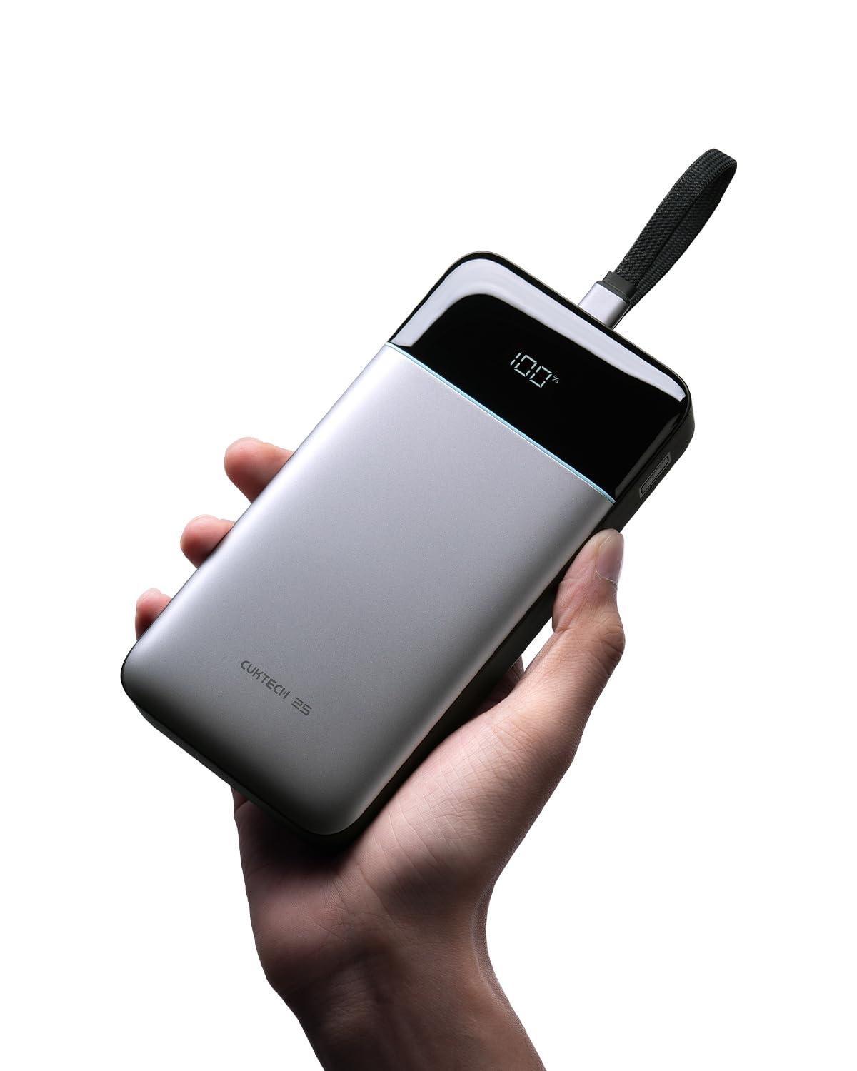 CUKTECH 25000mAh 100W Batterie Externe LED avec Câble USB-C Tressé Intégré