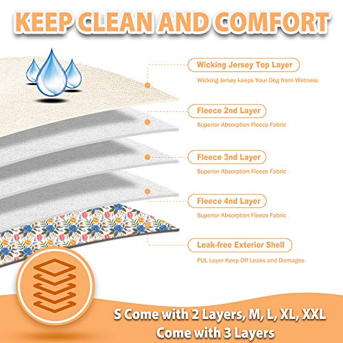 Image of Langsprit Washable Female Dog Diapers (3 Pack) - No Leak Reusable Diapers for Doggy Female in Period - Highly Absorbent Dog Heat Panties with Adjustable Snaps (Floral, XX-Large)
