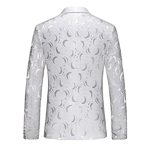MOGU Mens Blazer Slim Fit Suit Jacket White Floral Jacquard Material2