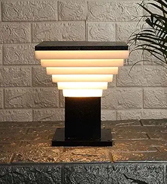 Outdoor428G Metal and PVC Classy Gate Light Outdoor Light Pillar Light Garden Light (Standard Size, Black and Milky-White)