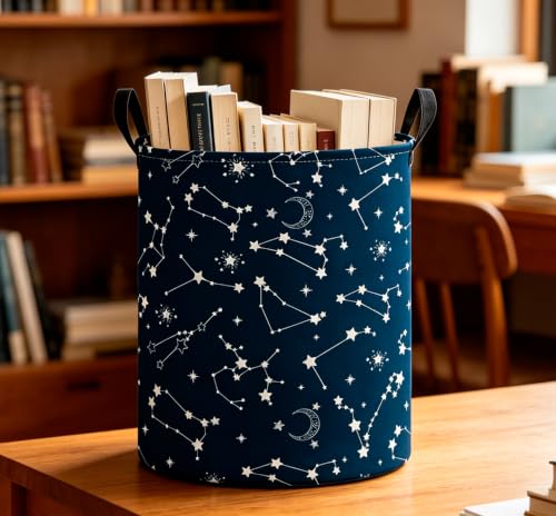 Image of CLOCOR Large Blue Round Laundry Hamper,Waterproof Storage Basket,Gift Basket(Starry Sky)