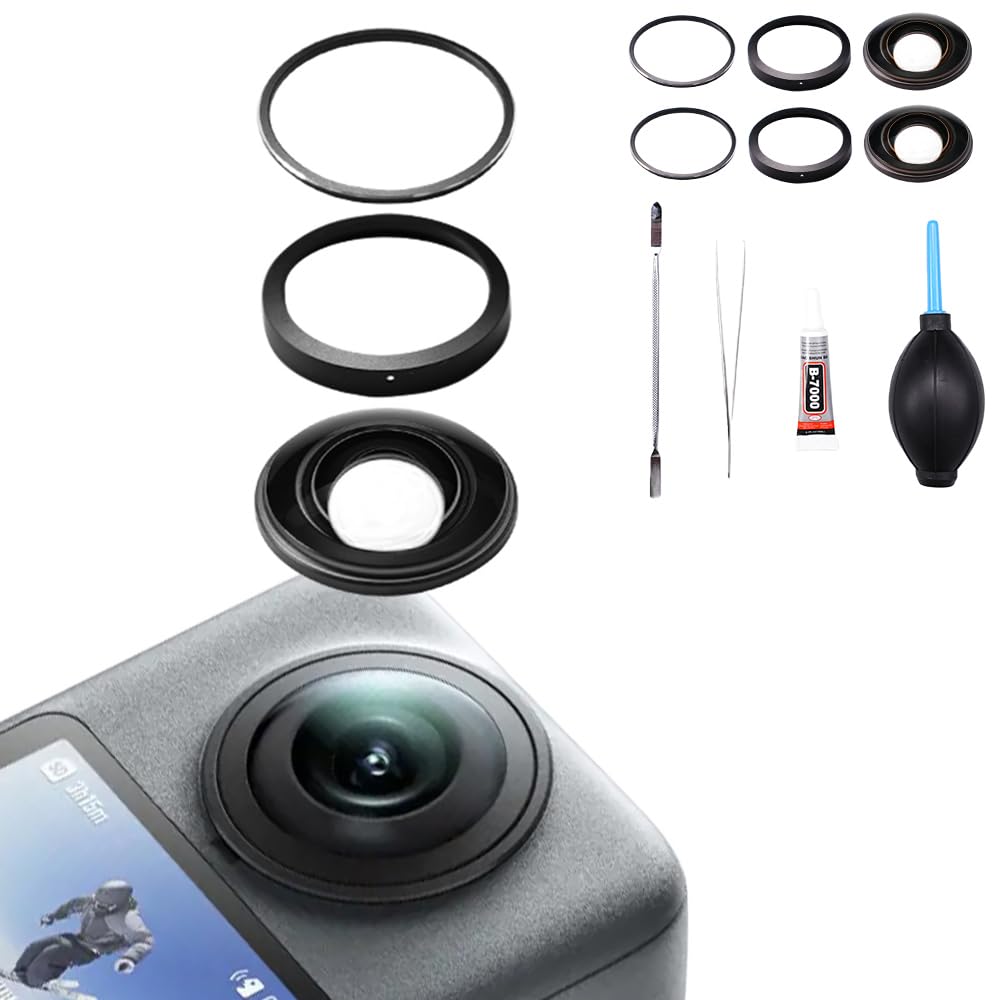 Lens Replacement Kit for DJI Osmo 360 Accessories, Optical Glass with Aluminum Alloy Ring + Assembly & Disassembly Tool, Camera Lens Repair Part Kit for Osmo 360 Panorama Camera (2 Pack)