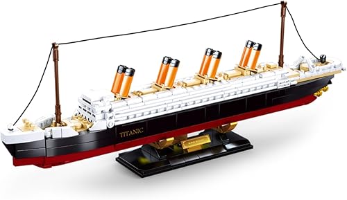 DAHONPA Titanic - Juego de bloques de construcción de tamaño mediano, 481 piezas con figuras, modelo Titanic de crucero con soporte, exhibición y