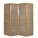 Homestyle4u 382, Paravent Raumteiler 4 teilig, Bambus Holz, Braun