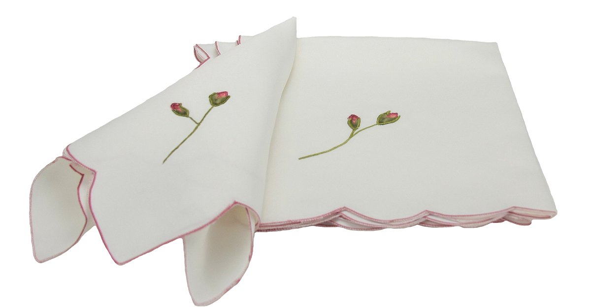 Xia Home Fashions Rose Bud Embroidered Spring Napkins, 21 by 21-Inch, Set of 4