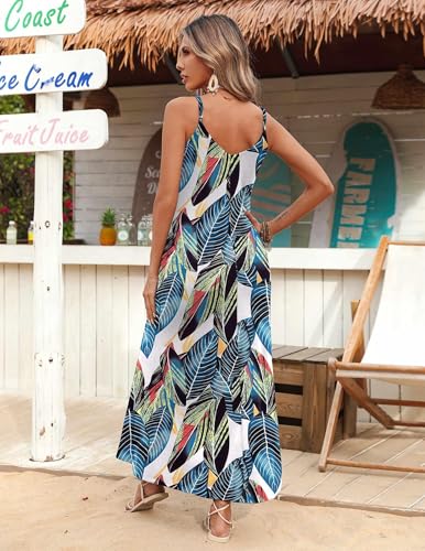 Image of Zeagoo Womens Summer Maxi Dress Spaghetti Strap Casual Printed Dress Boho Floral Beach Sundress,