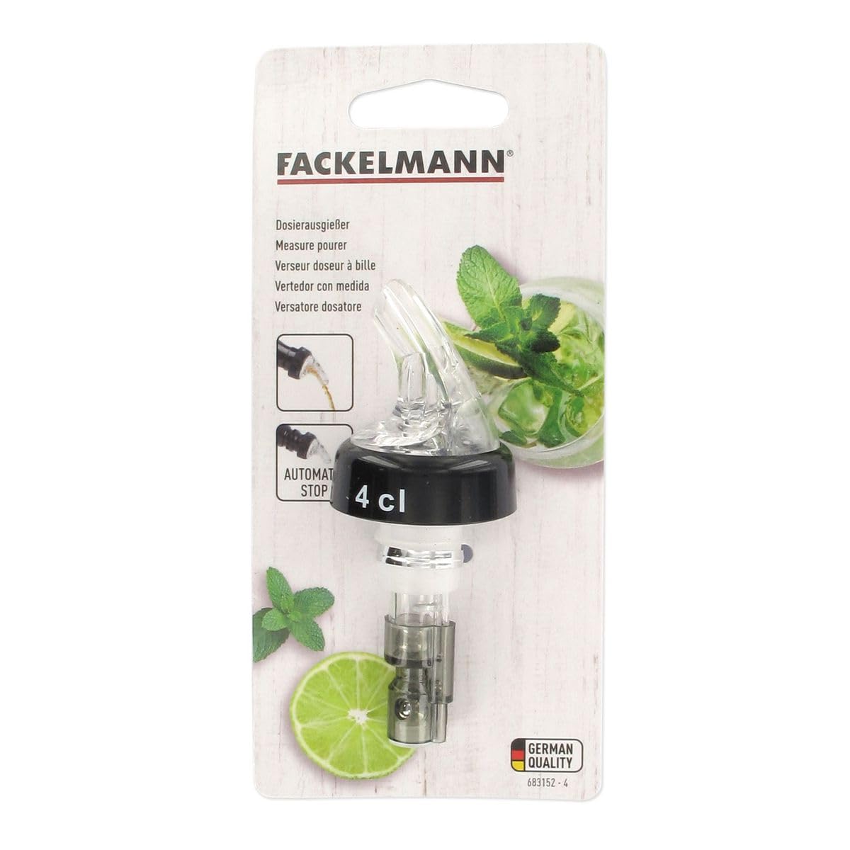 Fackelmann 683152 - Dosificador para alcohol (4 cl, boquilla dosificadora, dosificadora, plástico, transparente, 4 cm de diámetro