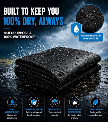 Image of Tarkka 18x15ft Black Tarpaulin Sheet, 120 GSM Virgin Waterproof Tirpal /Tadpatri Cover with Reinforced Eyelets & UV Protection for Home, Farm & Truck, 2 Sheets
