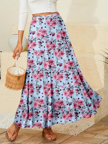Image of NASHALYLY Women's Chiffon Elastic High Waist Pleated A-Line Flared Maxi Skirts