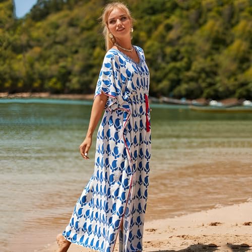 Image of Miss Lavish London Long Kaftan Dress for Women - Summer Printed Plus Size Maxi Caftan
