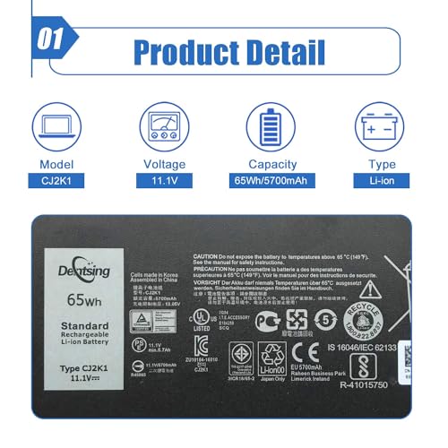 Image of CJ2K1 (11.1V 65Wh /5700mAh) Compatible Laptop Battery with Dell Latitude 14 Rugged 5404 7404 E5404 E7404 Series 0DKNKD X8VWF 4XKN5 5XT3V 05XT3V VCWGN 0VCHGN 09FN4 XN4KN XRJDF YGV51 453-BBBE