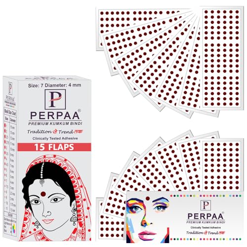 Image of PERPAA Premium Velvet Sticker Kumkum Bindi Box of 15 Flaps - Pottu for Women,Ladies, Girls (Size 7, Diameter 4mm, Dark Maroon), Self Adhesive