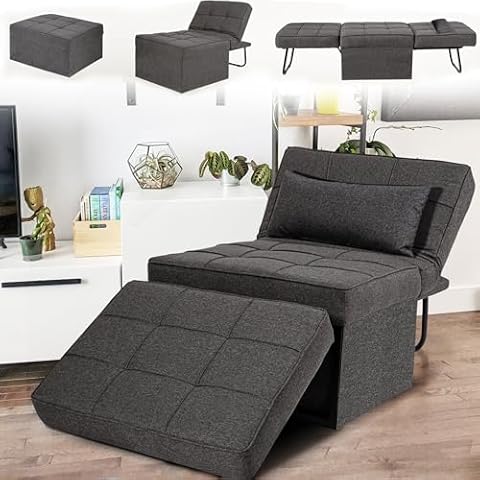 FHFO Sofa Bed 4 in 1 Ottoman Sleeper Bed Multi-Function Sleeper Chair with Adjustable Backrest Ottoman into Bed with Pillow, No Assembly for Living Room Apartment Office, 36”Width, Dark Grey Cover