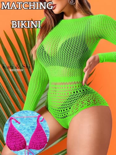 Image of Kaei&Shi Sexy Hollow Rave Outfits, Fishnet Bodysuit Fits US Women Sizes 0-18, Sheer Lace Glow Party Tops Festival Mesh