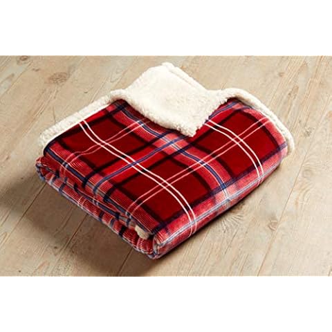 The Bettersleep Company Luxury Reversible Tartan Check Ultra Plush and Sherpa Fleece Throw (Red) Cover